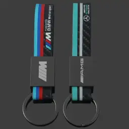 Metal Keychain with Leather Strap and Carbon Fiber Texture thumbnail 5