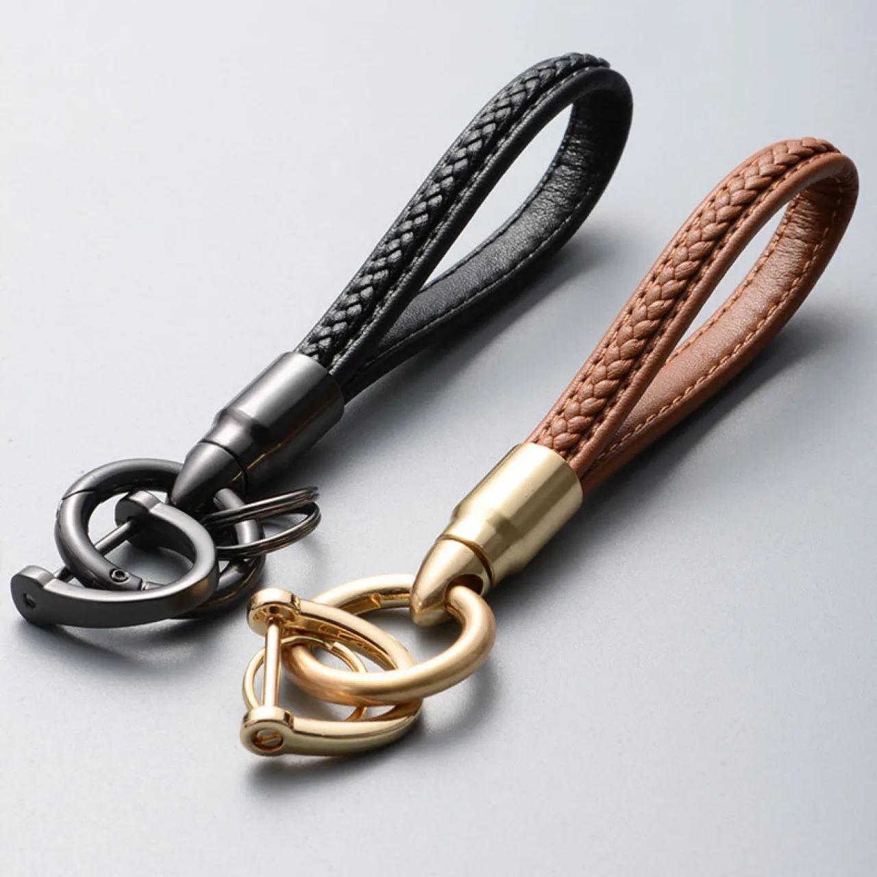 Handwoven Leather Keychain with Horse Hoof Buckle