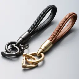 Handwoven Leather Keychain with Horse Hoof Buckle thumbnail 1