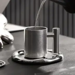 Retro Silver Stainless Steel Mug (Double-Wall or Single-Wall, with or without Lid) thumbnail 5