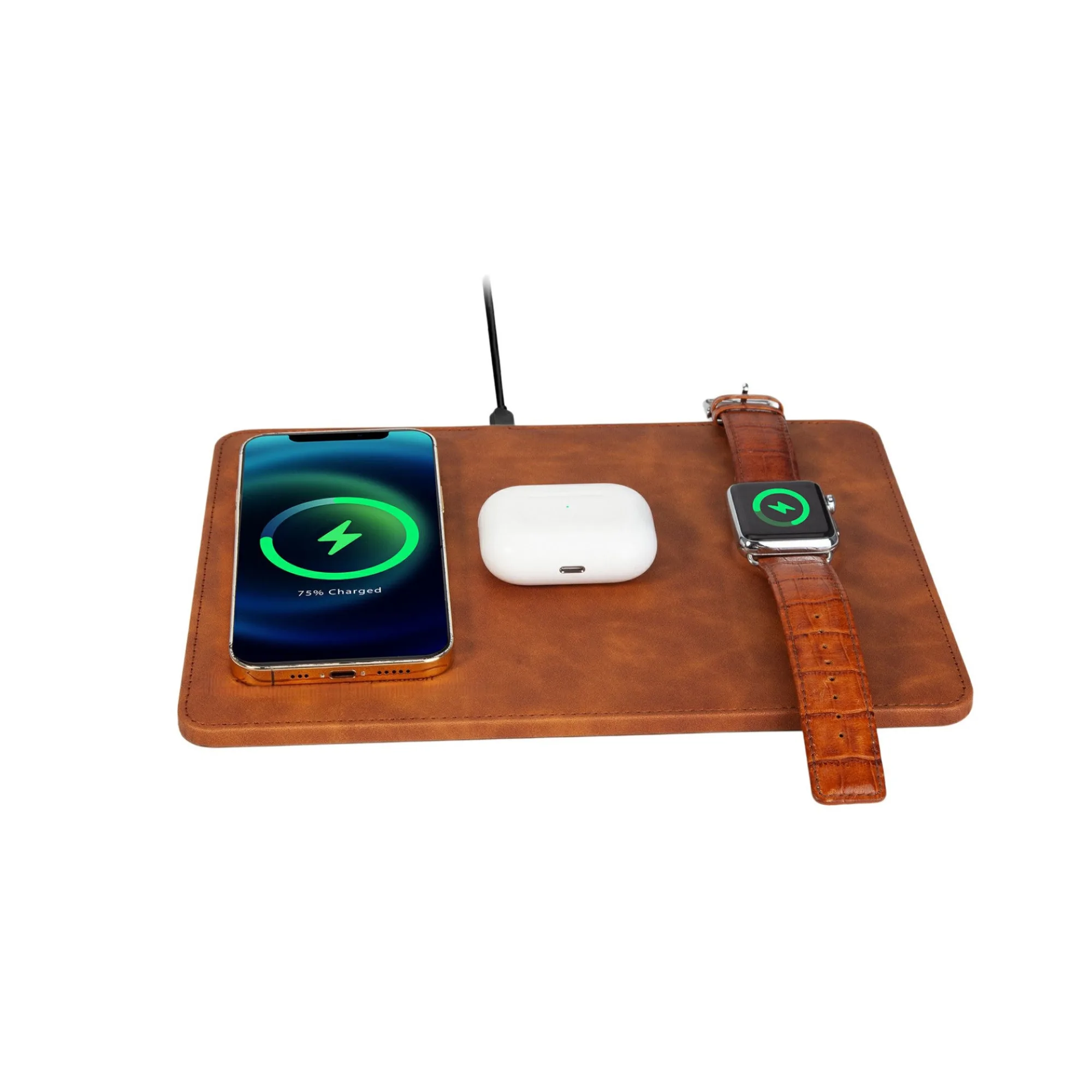 3-in-1 Wireless Charging PU Leather Mouse Pad thumbnail 4
