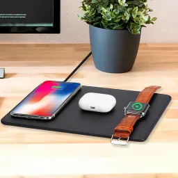 3-in-1 Wireless Charging PU Leather Mouse Pad thumbnail 3