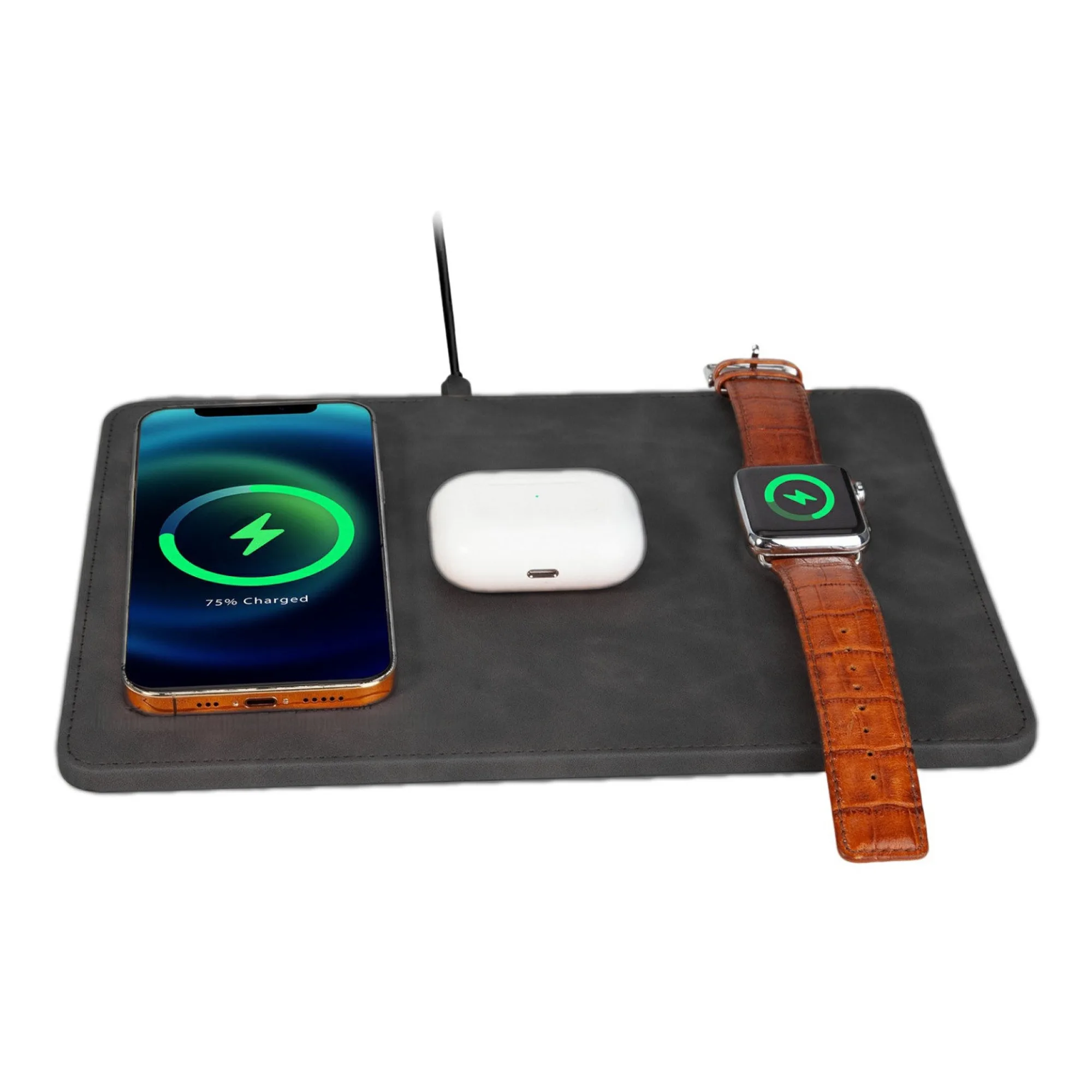 3-in-1 Wireless Charging PU Leather Mouse Pad — View 1
