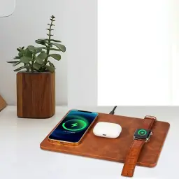 3-in-1 Wireless Charging PU Leather Mouse Pad thumbnail 2