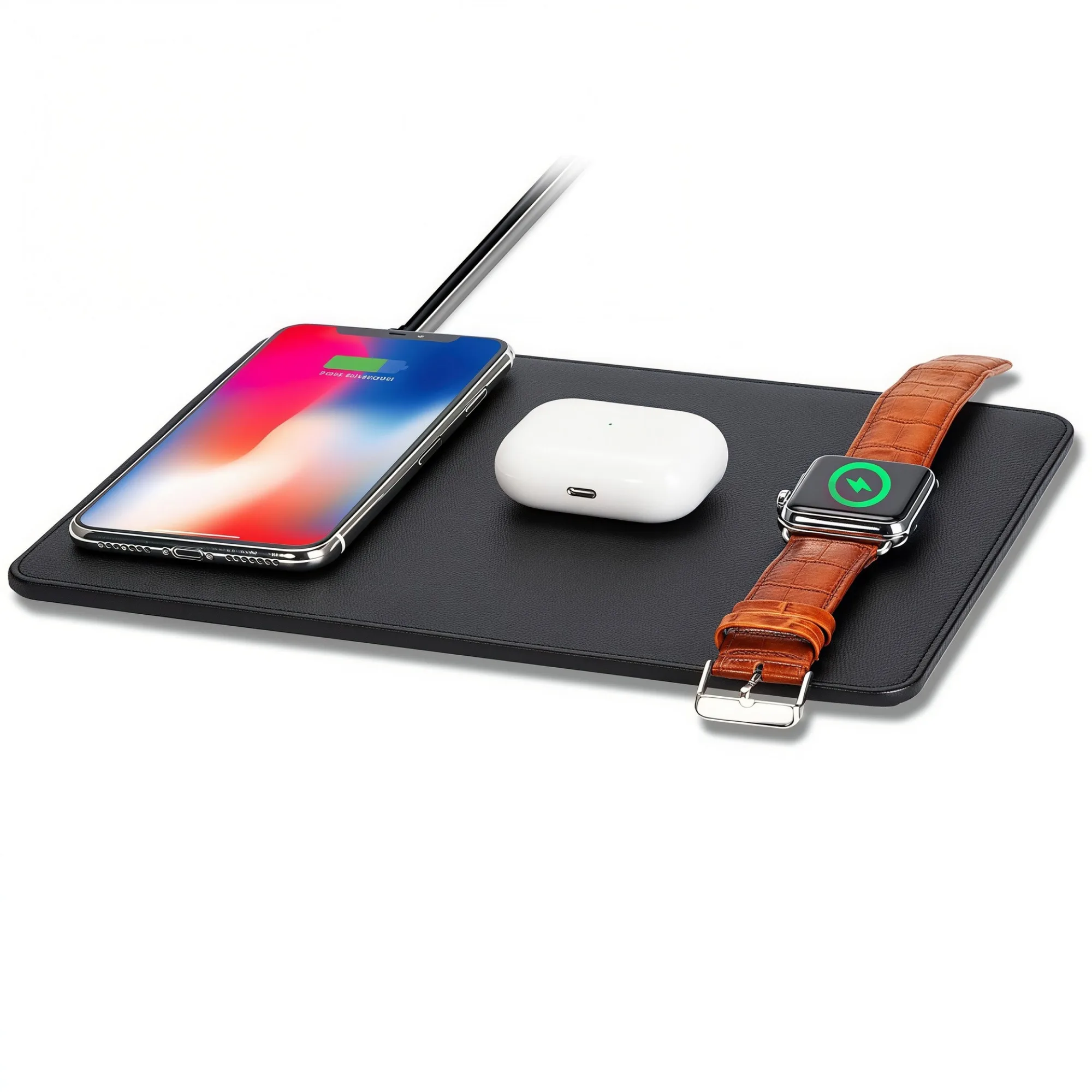 3-in-1 Wireless Charging PU Leather Mouse Pad thumbnail 5
