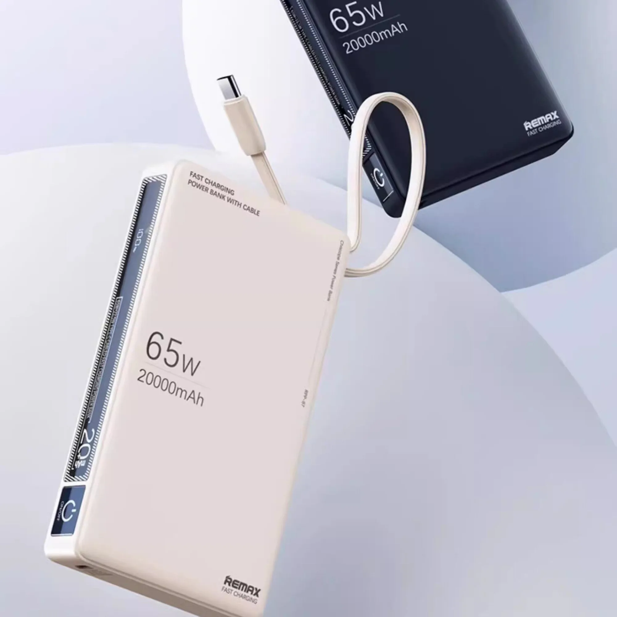 Remax RPP-87 20000mAh 65W Two-Way Fast Charging Power Bank with Retractable Cable — View 1