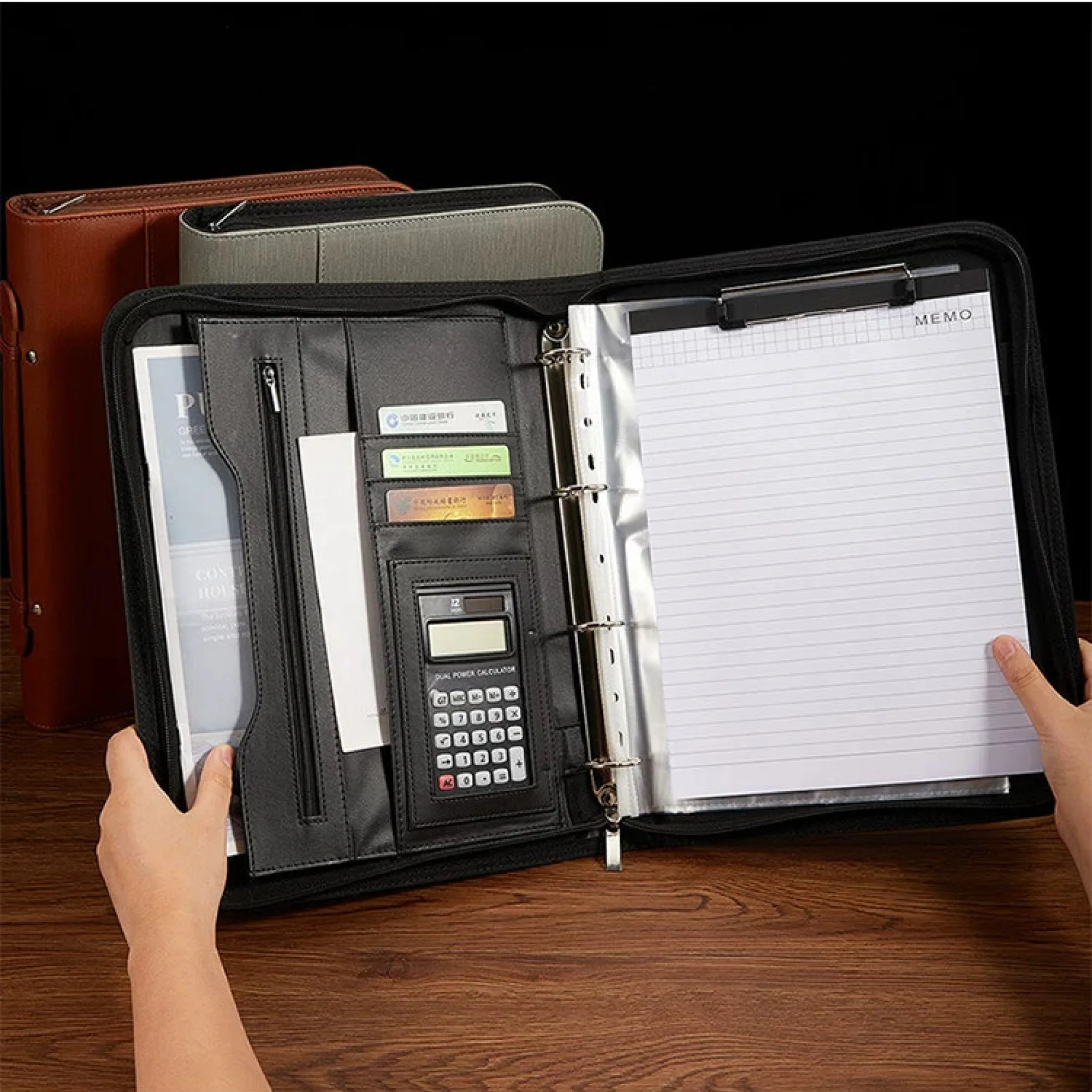 A4 PU Leather Zippered Business Document Folder with Handle