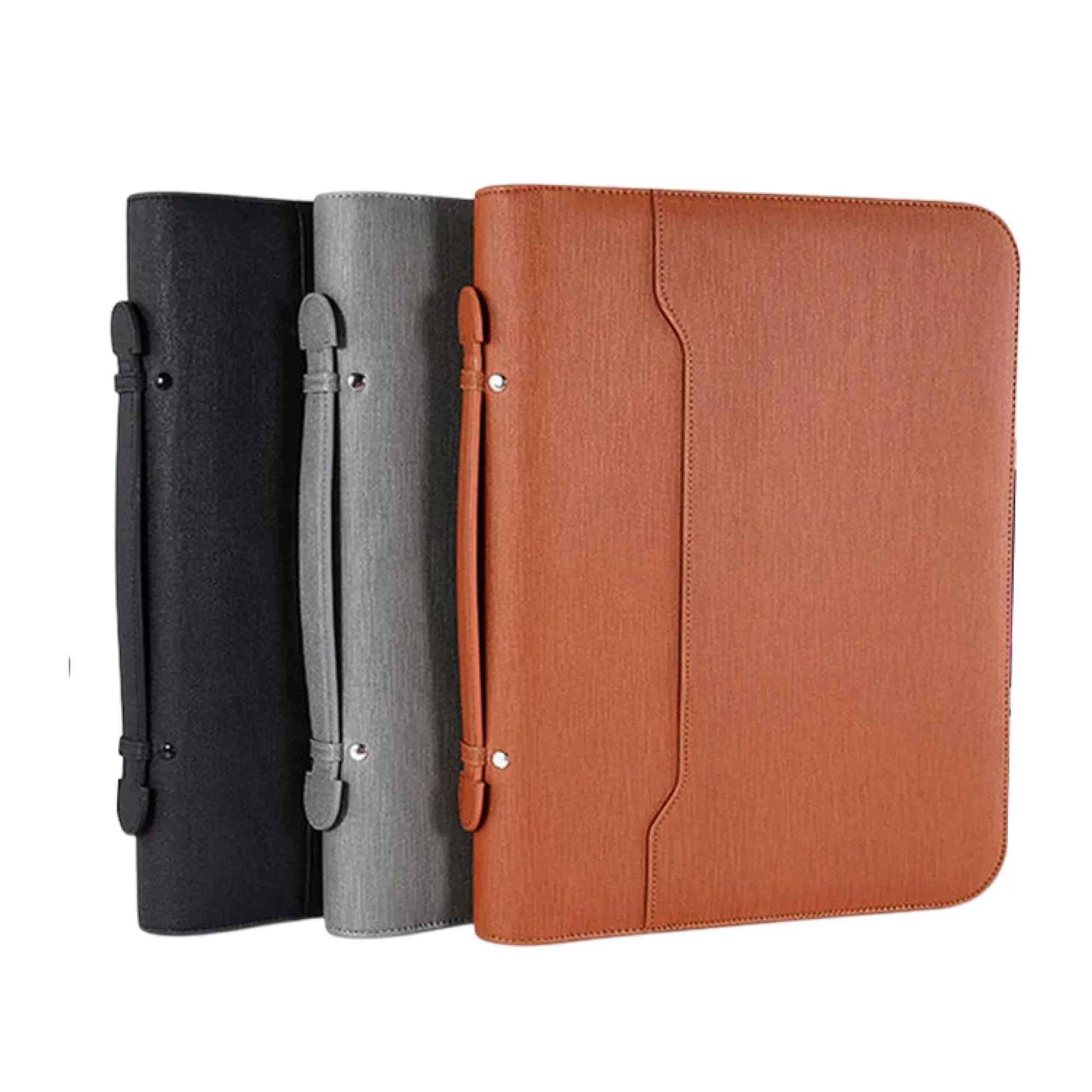A4 PU Leather Zippered Business Document Folder with Handle