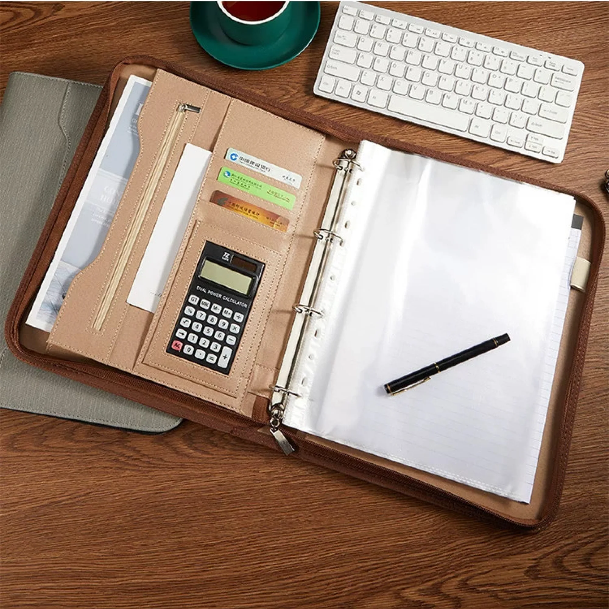 A4 PU Leather Zippered Business Document Folder with Handle thumbnail 4