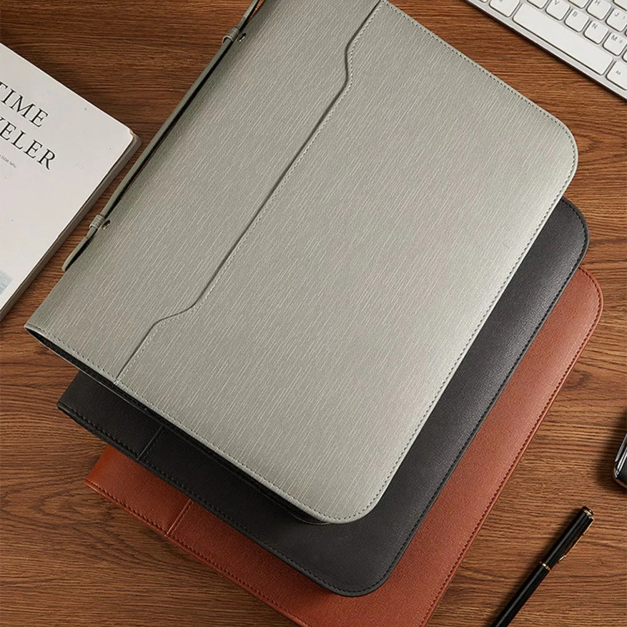 A4 PU Leather Zippered Business Document Folder with Handle thumbnail 3