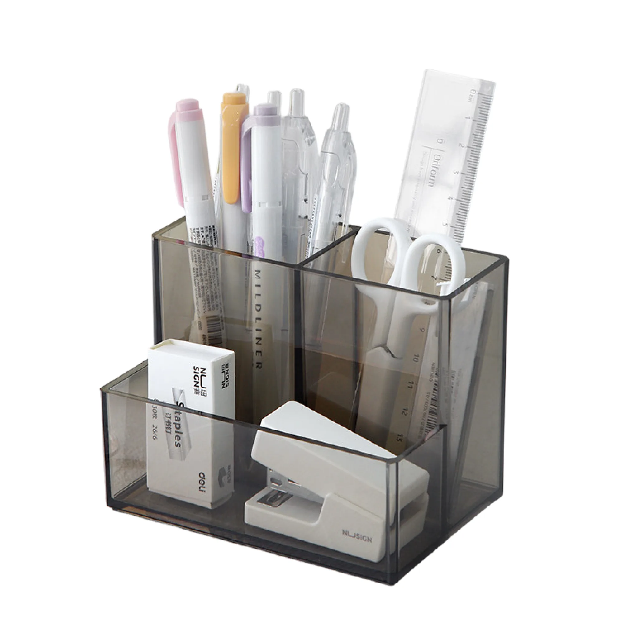 Acrylic Desk Pen Holder with Multiple Compartments