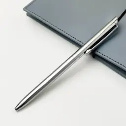 Slim Metal Ballpoint Pen with Electroplated Silver Barrel and Rotary Closure thumbnail 4