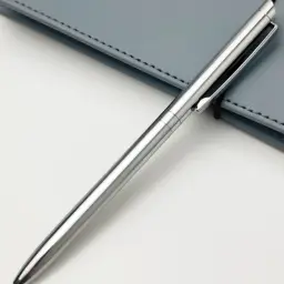 Slim Metal Ballpoint Pen with Electroplated Silver Barrel and Rotary Closure thumbnail 2