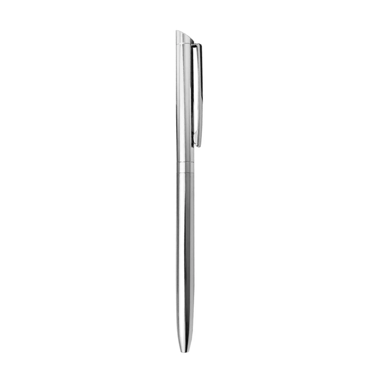Slim Metal Ballpoint Pen with Electroplated Silver Barrel and Rotary Closure — alternate view 1