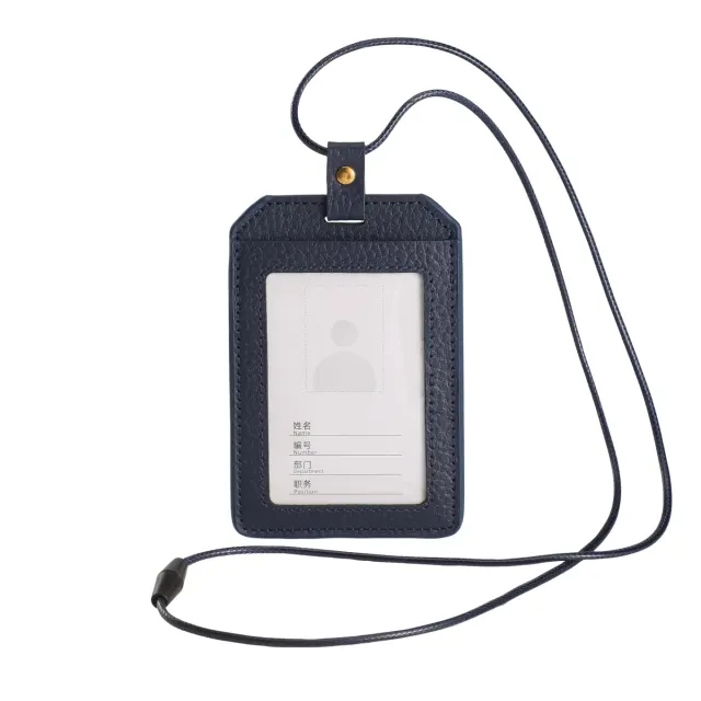 Genuine Leather ID Card Holder with Lanyard - Vertical and Horizontal Styles — alternate view 1