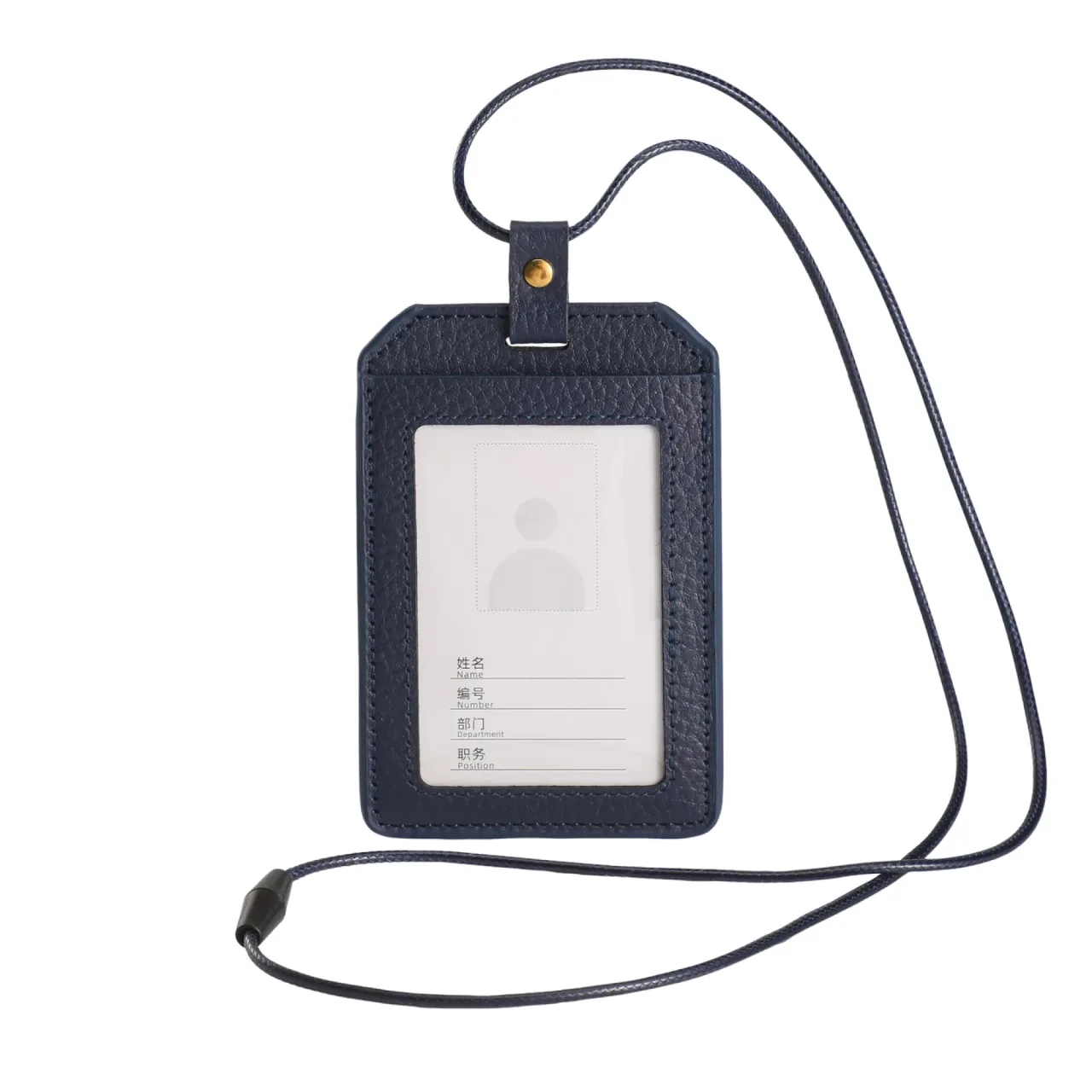 Genuine Leather ID Card Holder with Lanyard - Vertical and Horizontal Styles — alternate view 1