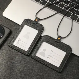 Genuine Leather ID Card Holder with Lanyard - Vertical and Horizontal Styles thumbnail 5