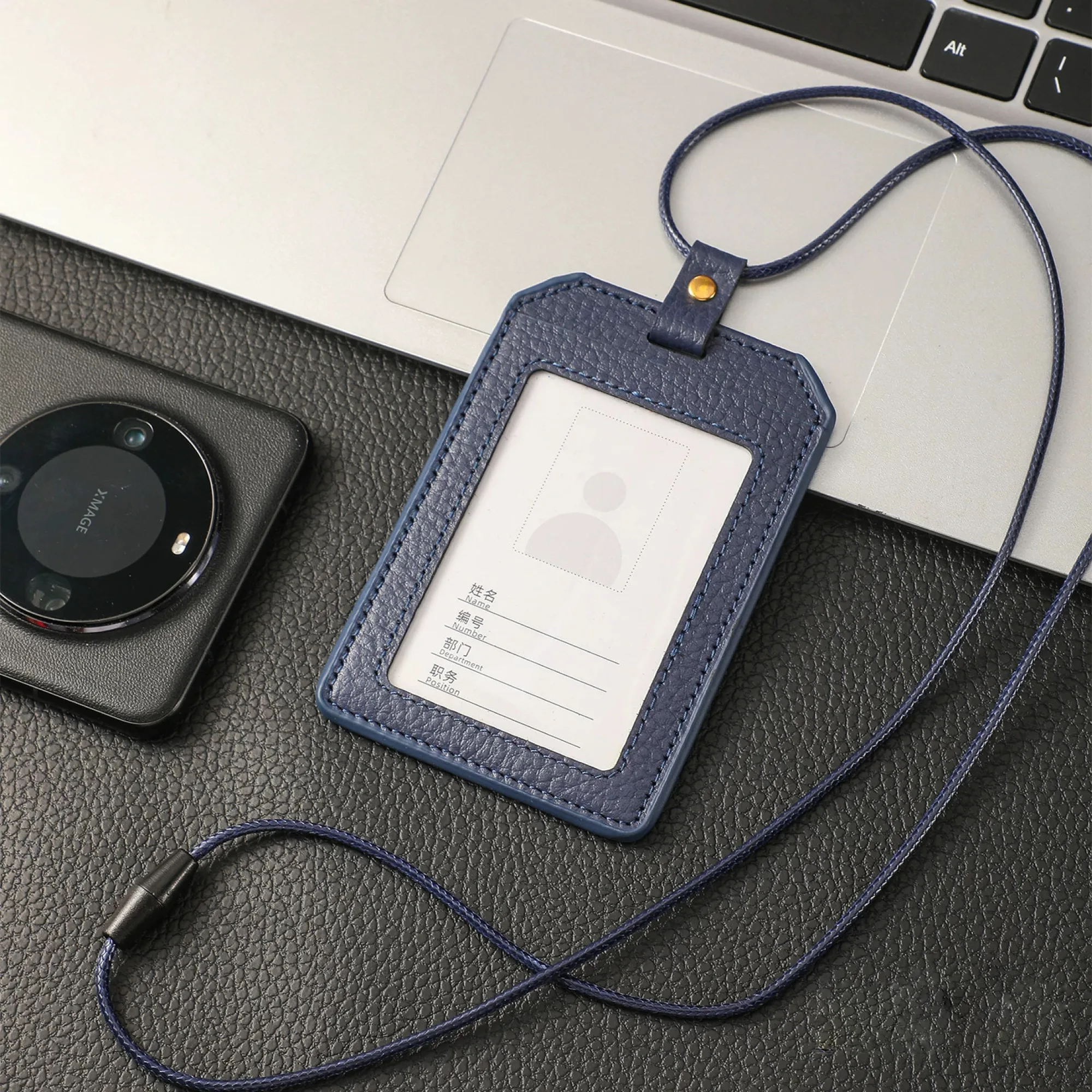 Genuine Leather ID Card Holder with Lanyard - Vertical and Horizontal Styles