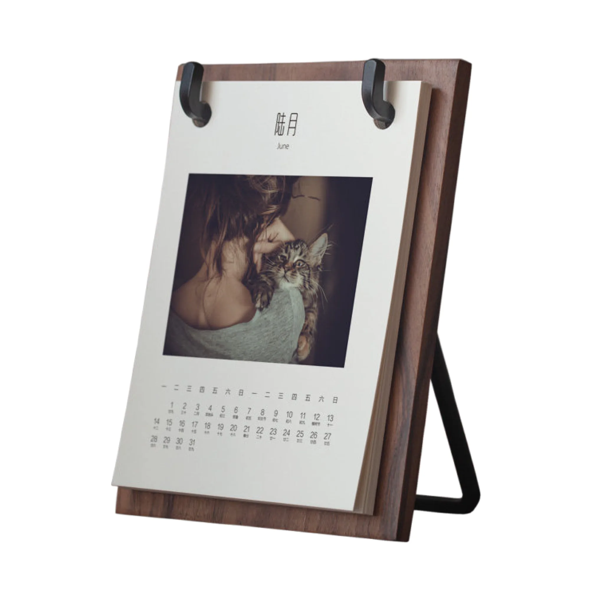 Wooden Desk Calendar with Iron Frame