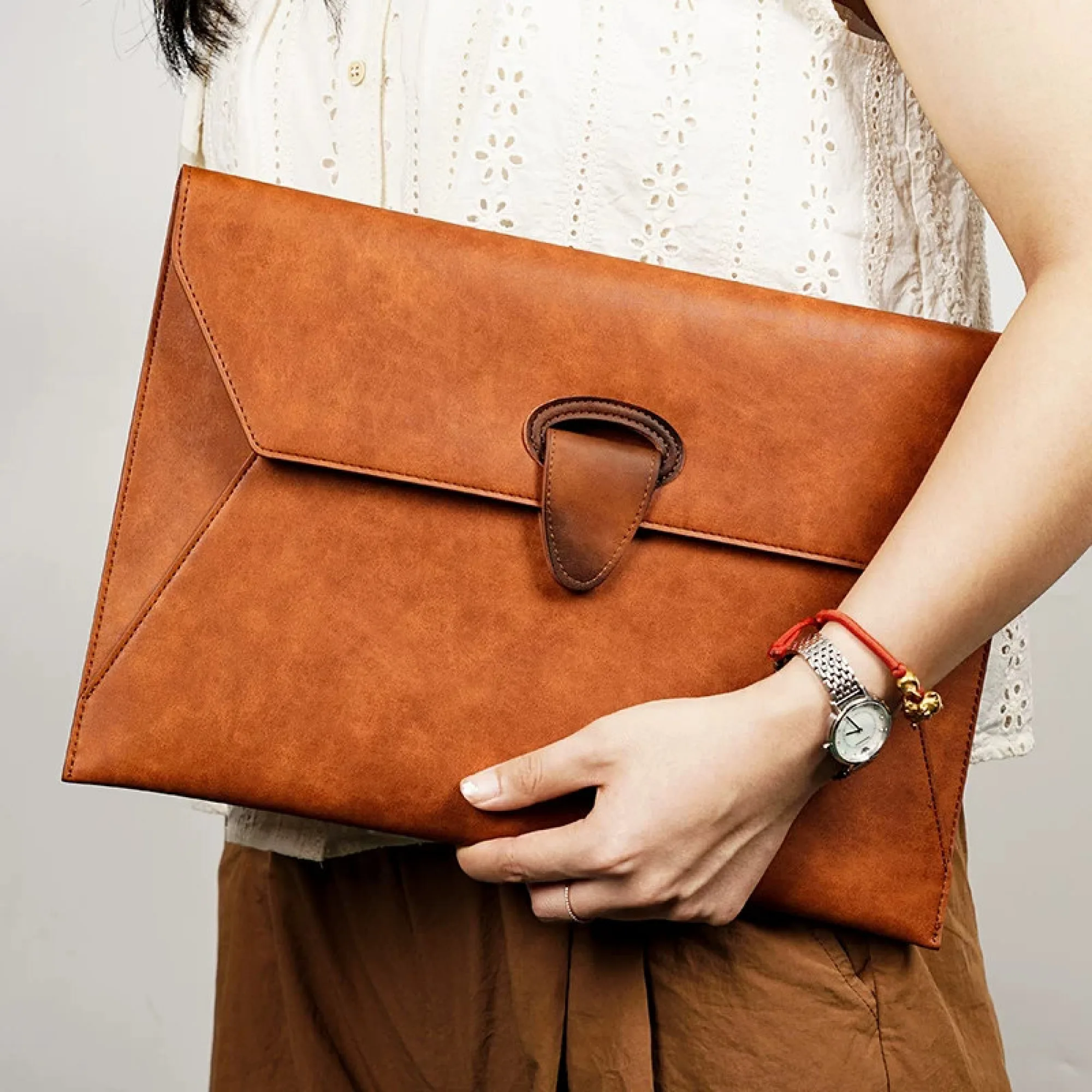 A4 PU Leather Document Bag with Buckle Closure