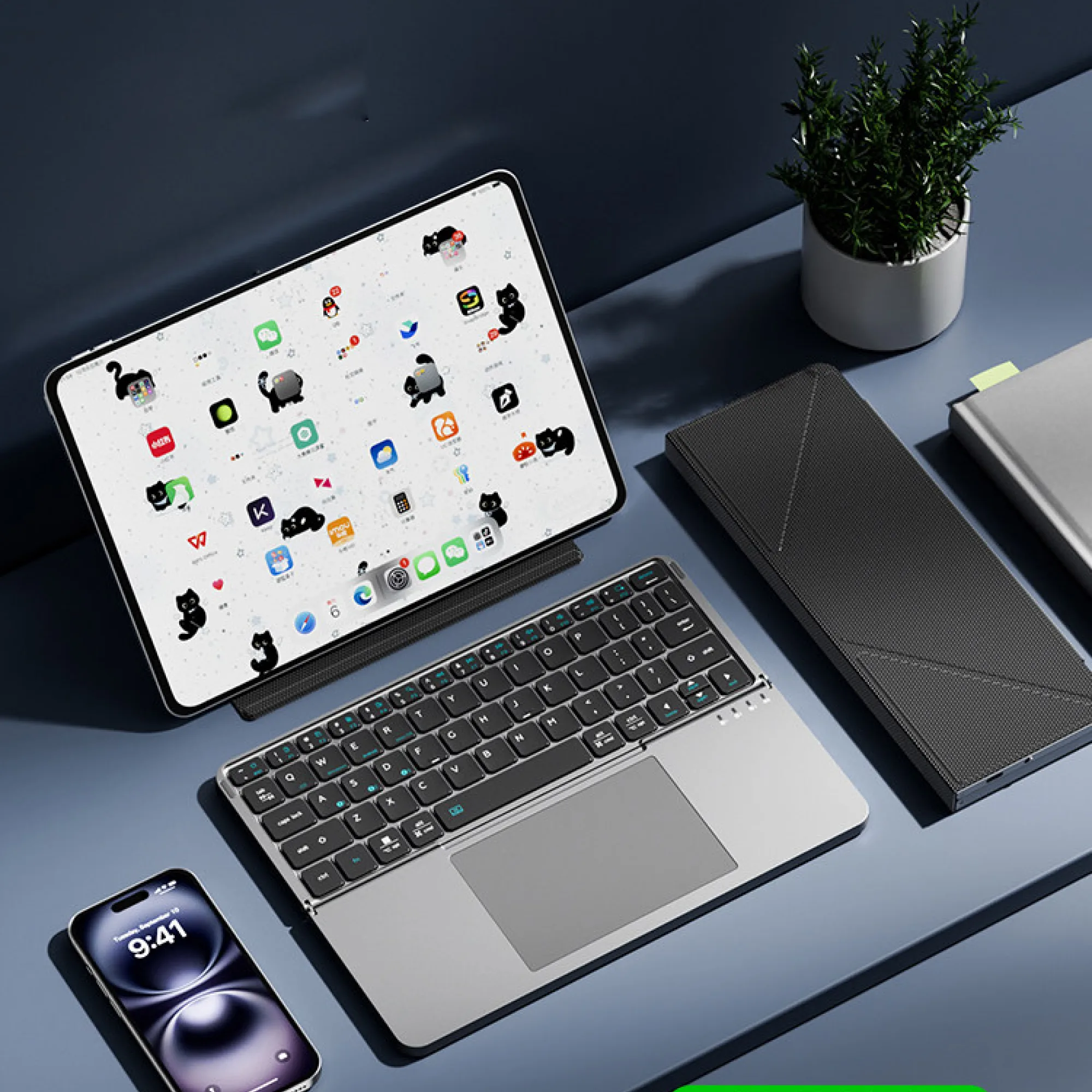 Foldable Bluetooth Tablet Keyboard with Touchpad