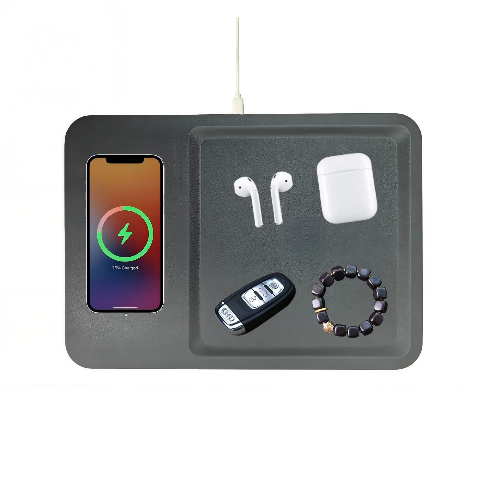 PU Leather Wireless Charging Desk Organizer with 15W Output thumbnail 2