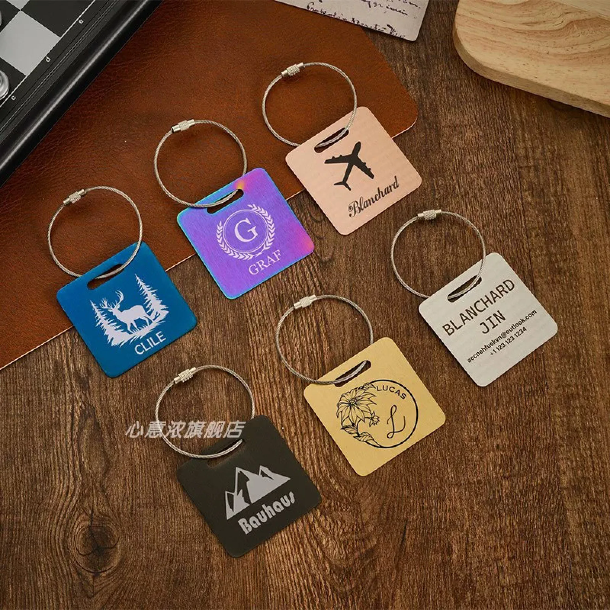Stainless Steel Luggage Tag with Square and Rectangle Shapes