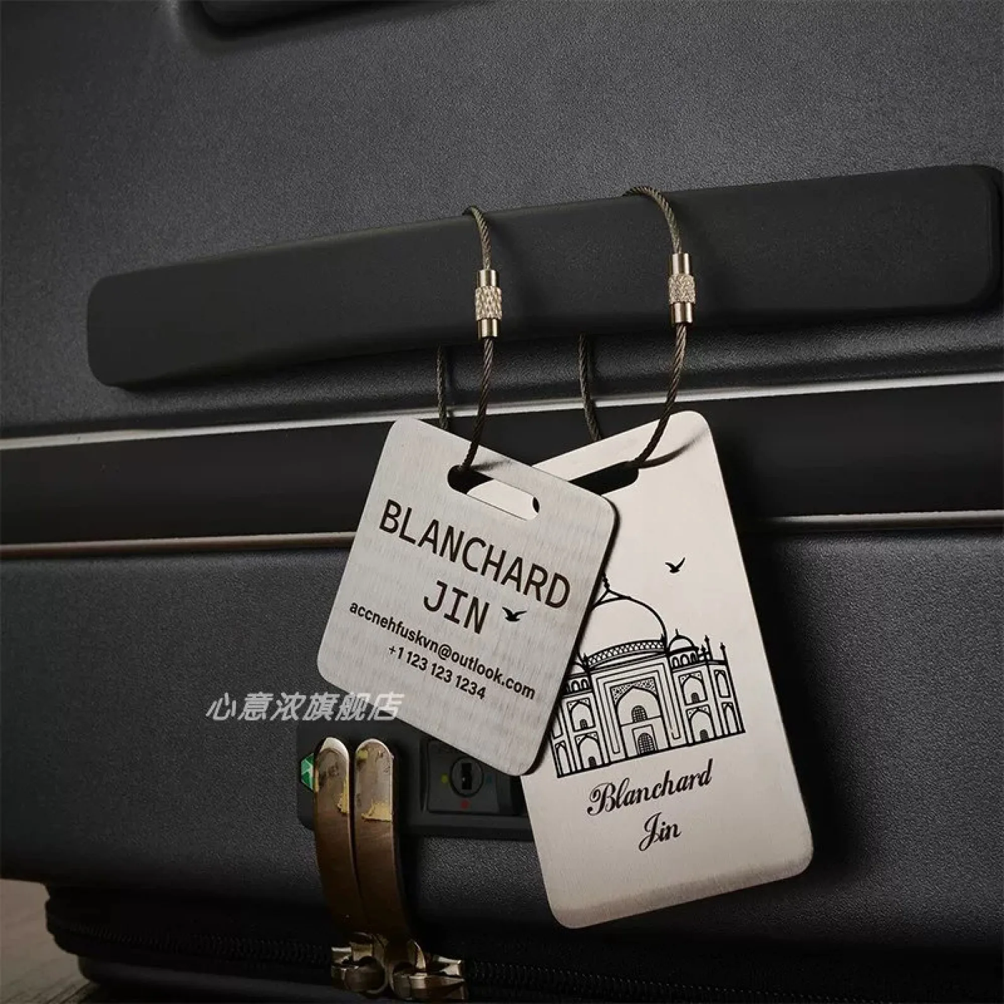 Stainless Steel Luggage Tag with Square and Rectangle Shapes thumbnail 3