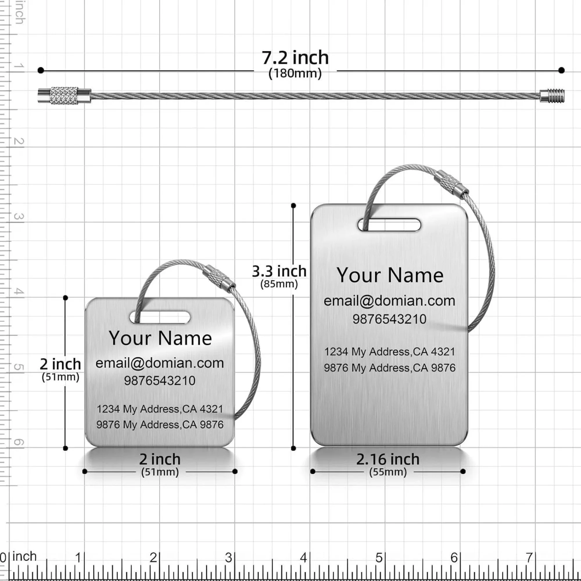 Stainless Steel Luggage Tag with Square and Rectangle Shapes thumbnail 7