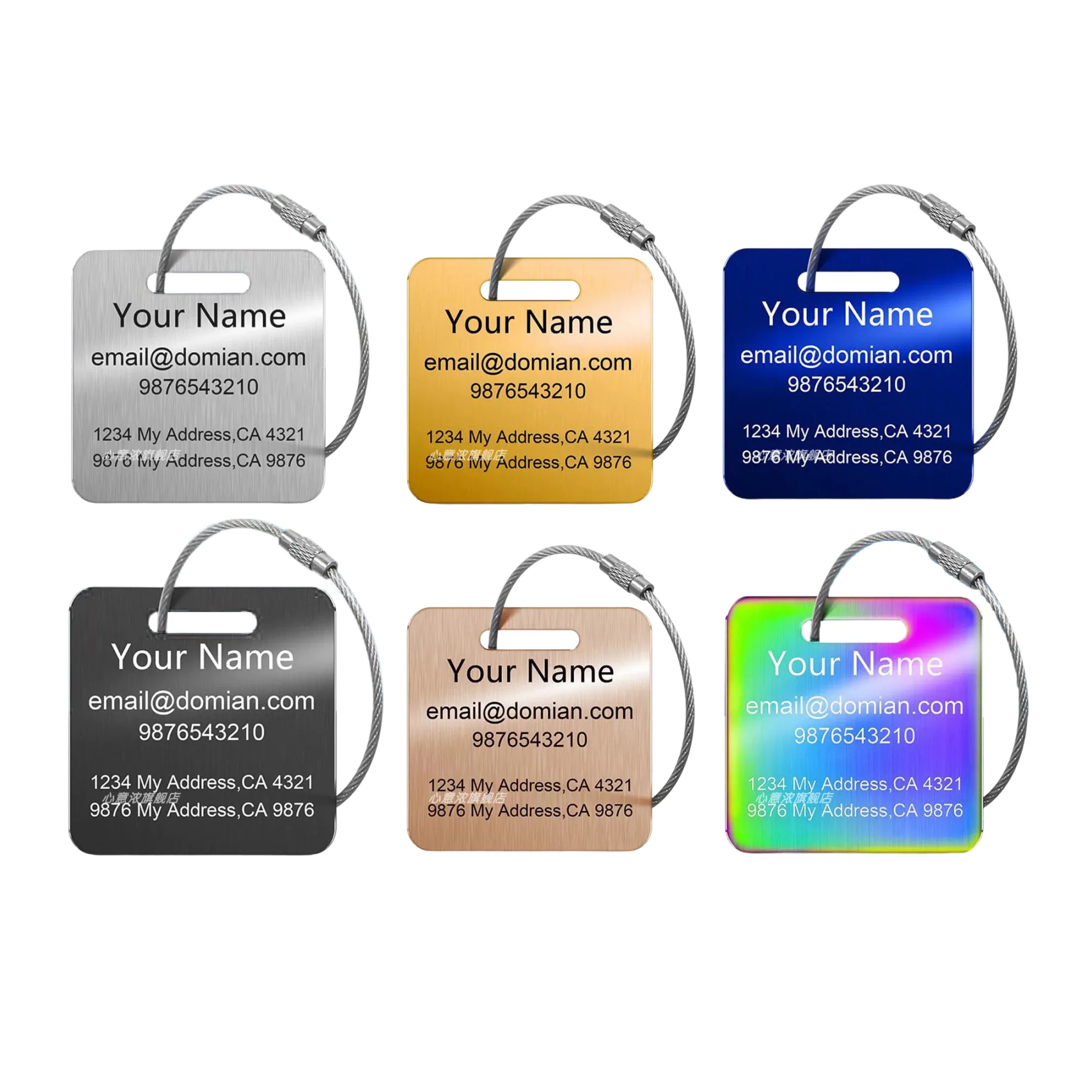 Stainless Steel Luggage Tag with Square and Rectangle Shapes