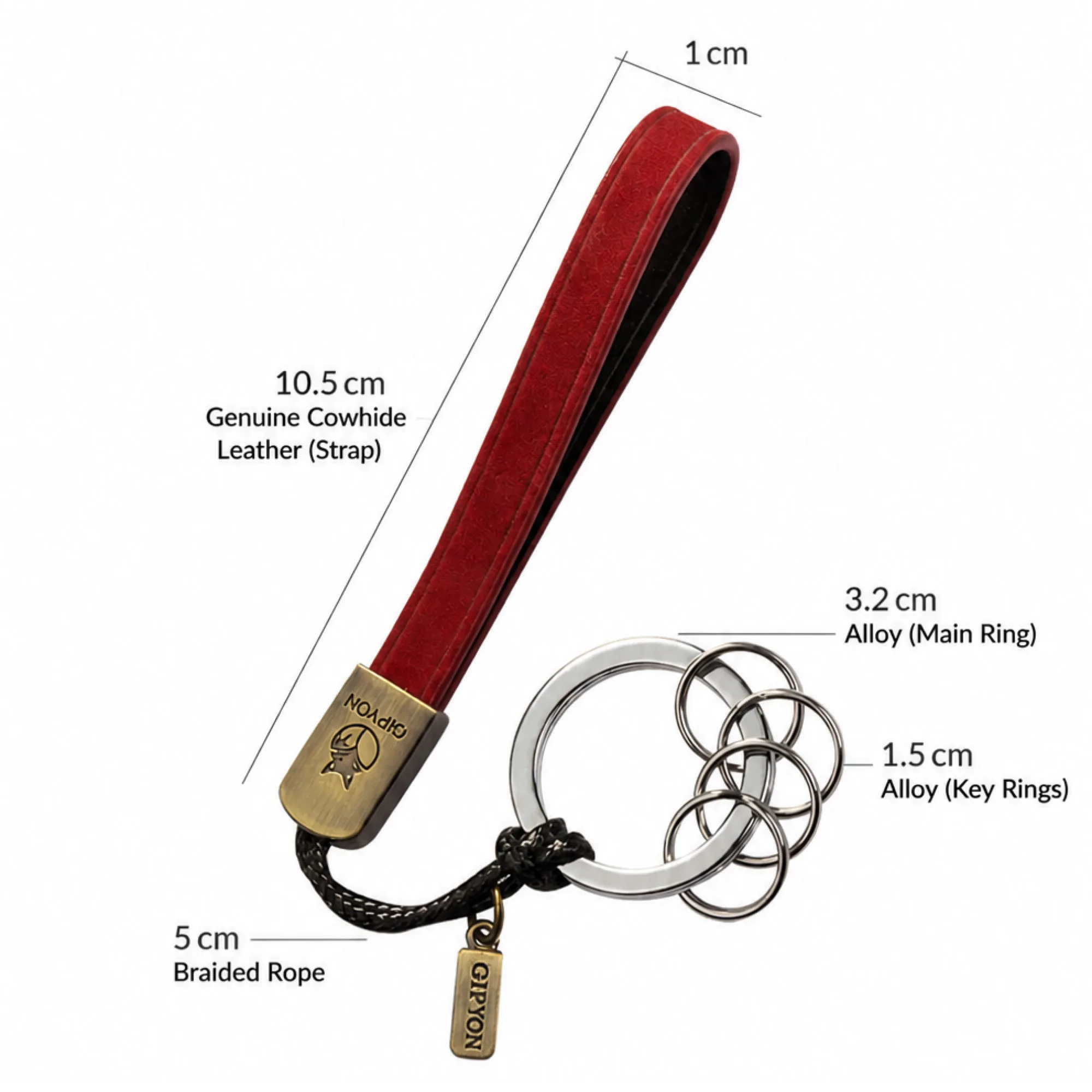 Cowhide Leather Keychain with Key Ring and Rope thumbnail 7
