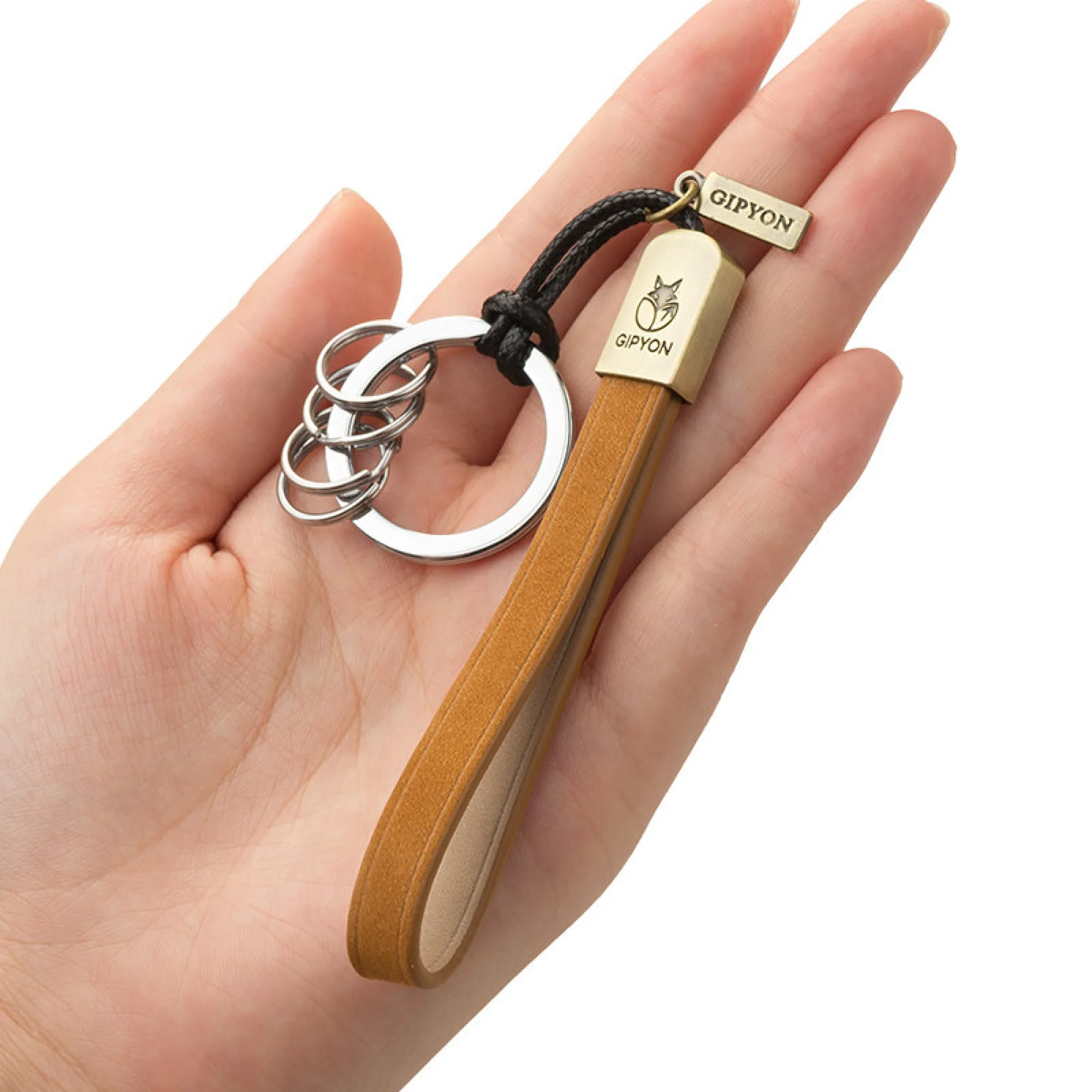 Cowhide Leather Keychain with Key Ring and Rope thumbnail 4