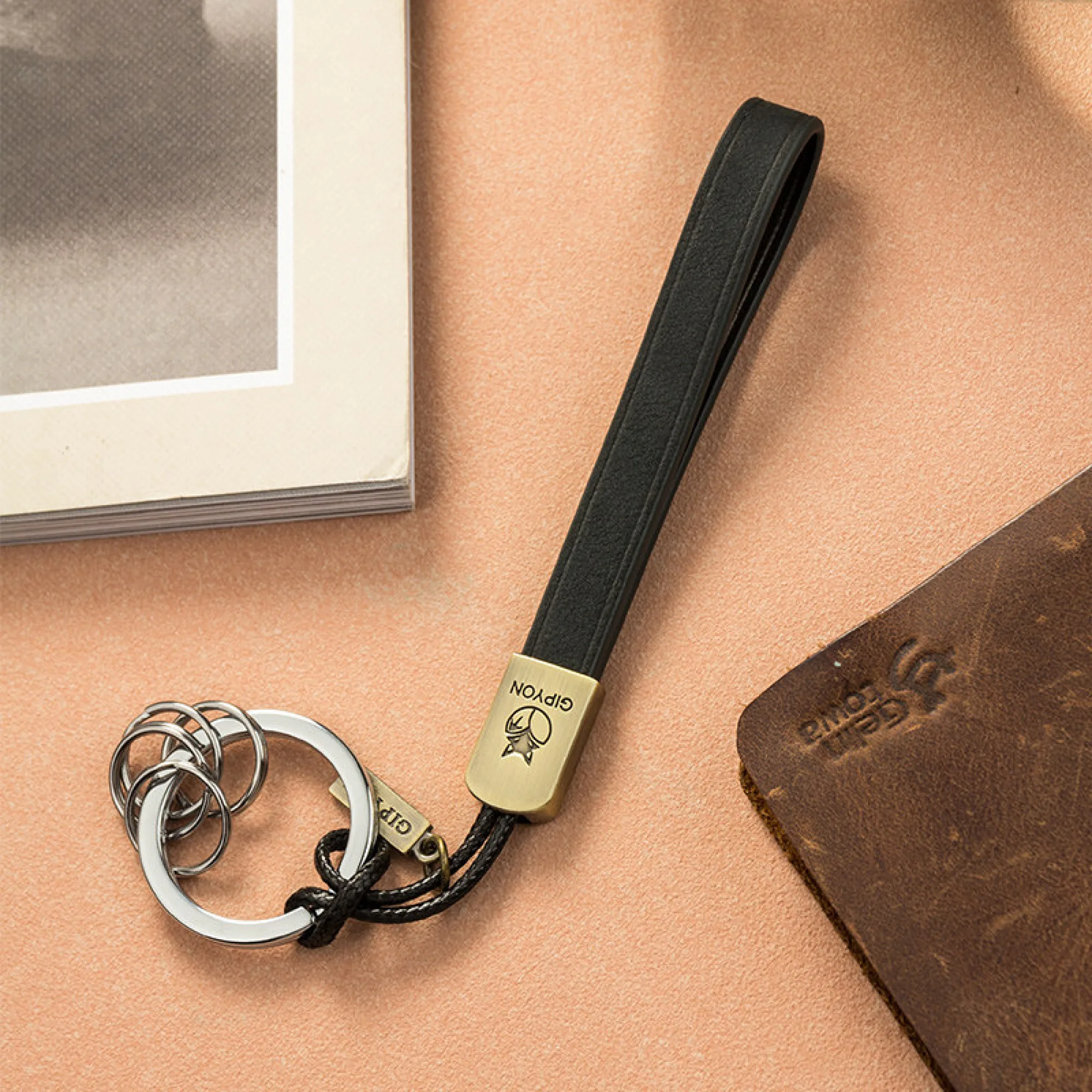 Cowhide Leather Keychain with Key Ring and Rope thumbnail 3