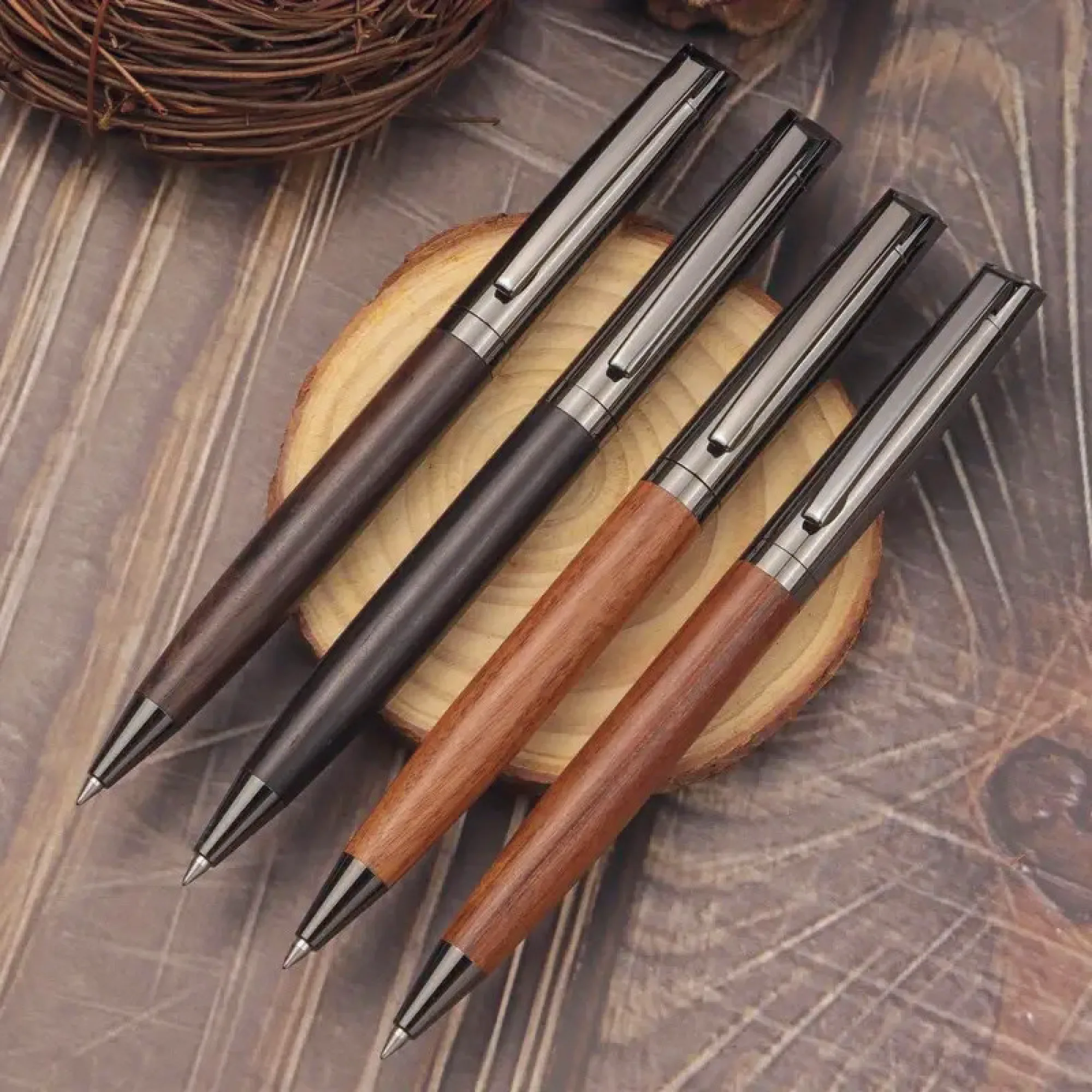 Wooden Barrel Rollerball Pen with Metal Clip thumbnail 2