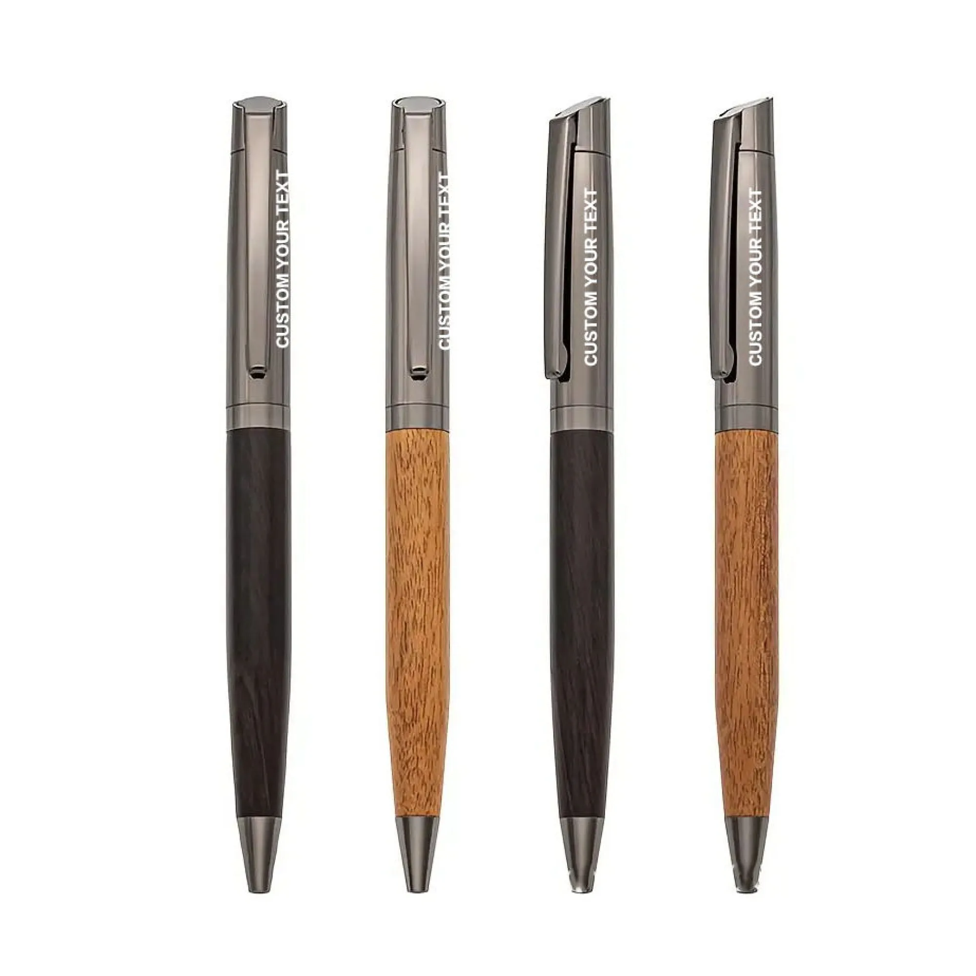 Wooden Barrel Rollerball Pen with Metal Clip — View 1