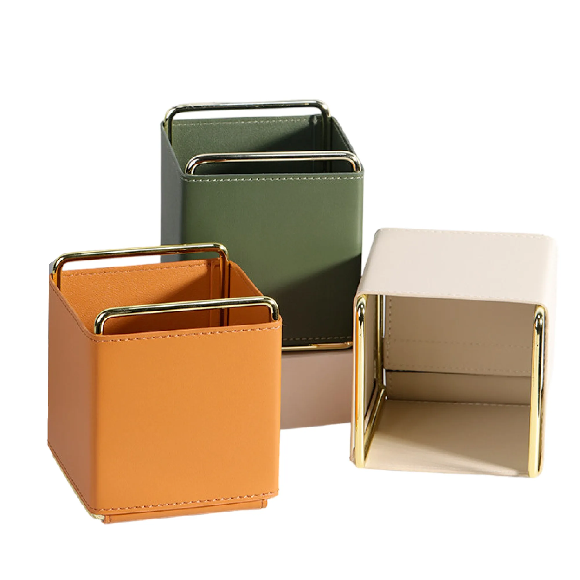 Nordic Style Leather Desk Organizer with Iron Frame