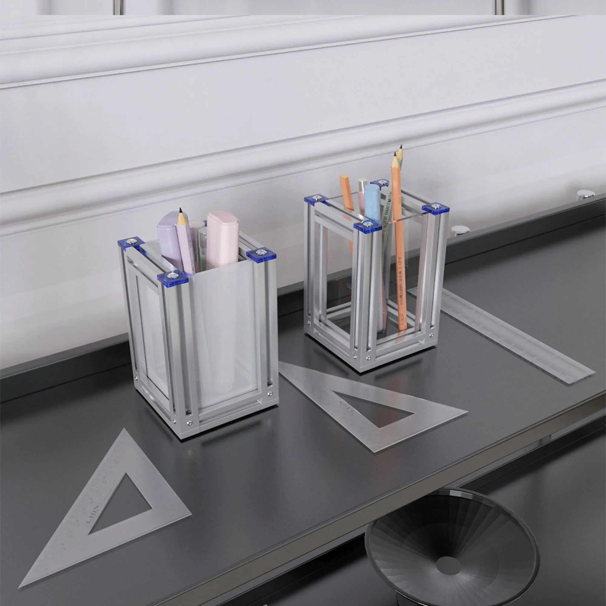 Aluminum Profile Acrylic Pen Holder Desk Organizer