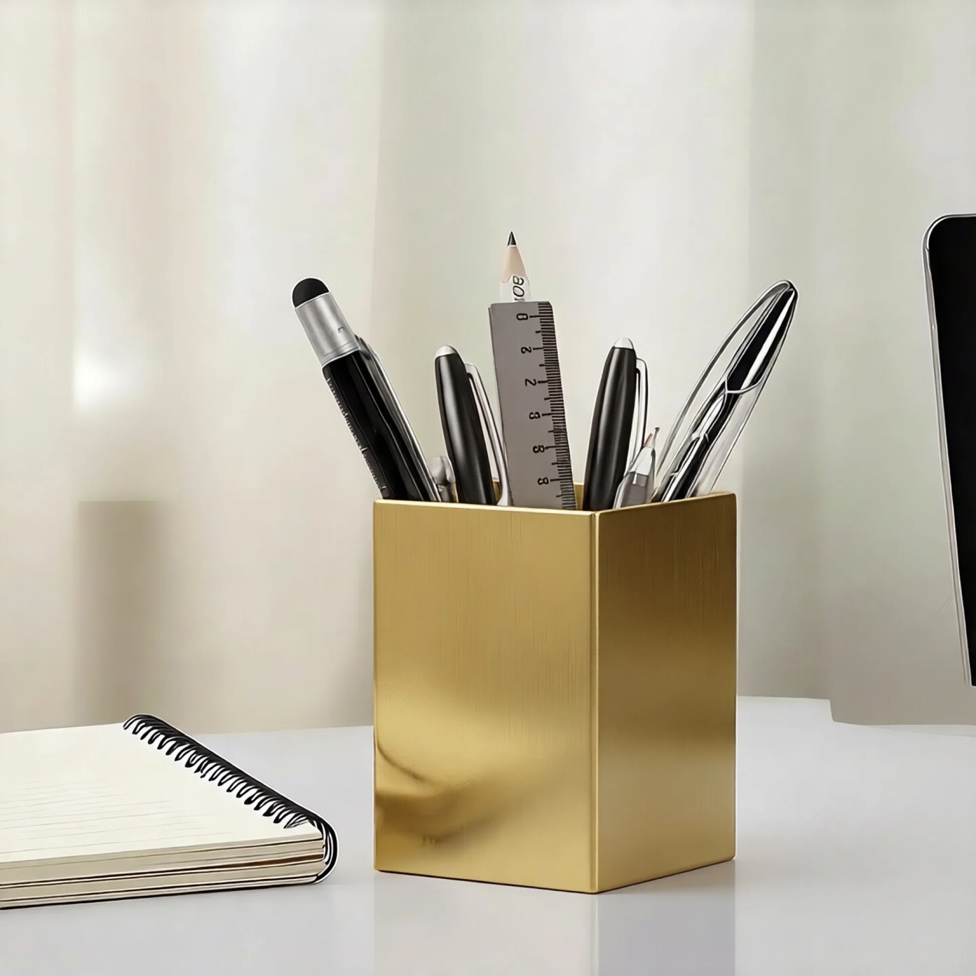 304 Stainless Steel Desk Pen Holder with Slanted, Right-Angle, and R-Angle Openings thumbnail 4