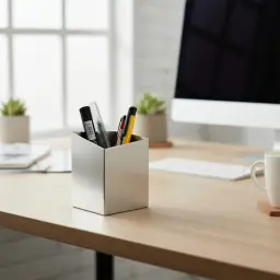 304 Stainless Steel Desk Pen Holder with Slanted, Right-Angle, and R-Angle Openings thumbnail 6