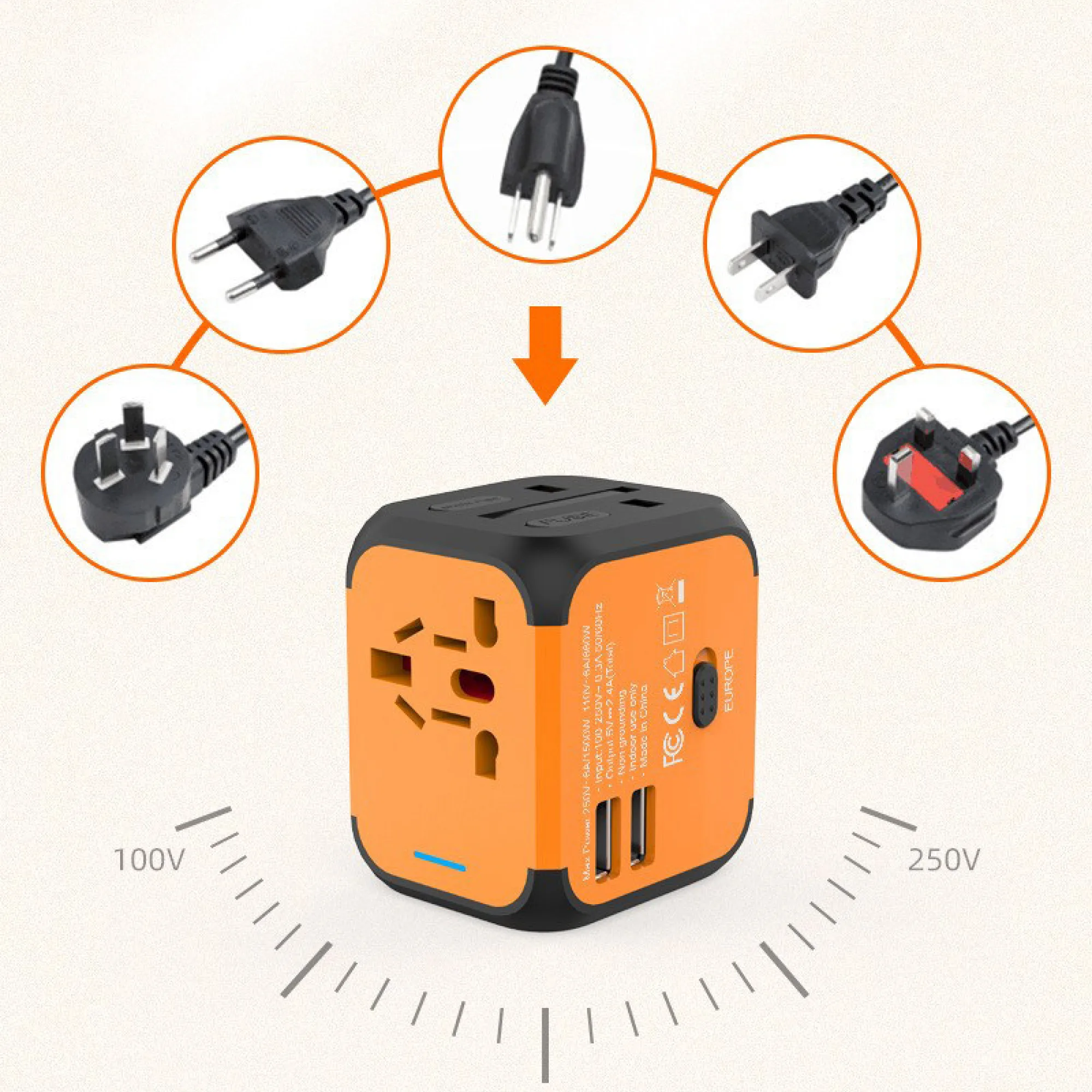Universal Travel Power Adapter with Multiple USB Ports thumbnail 6