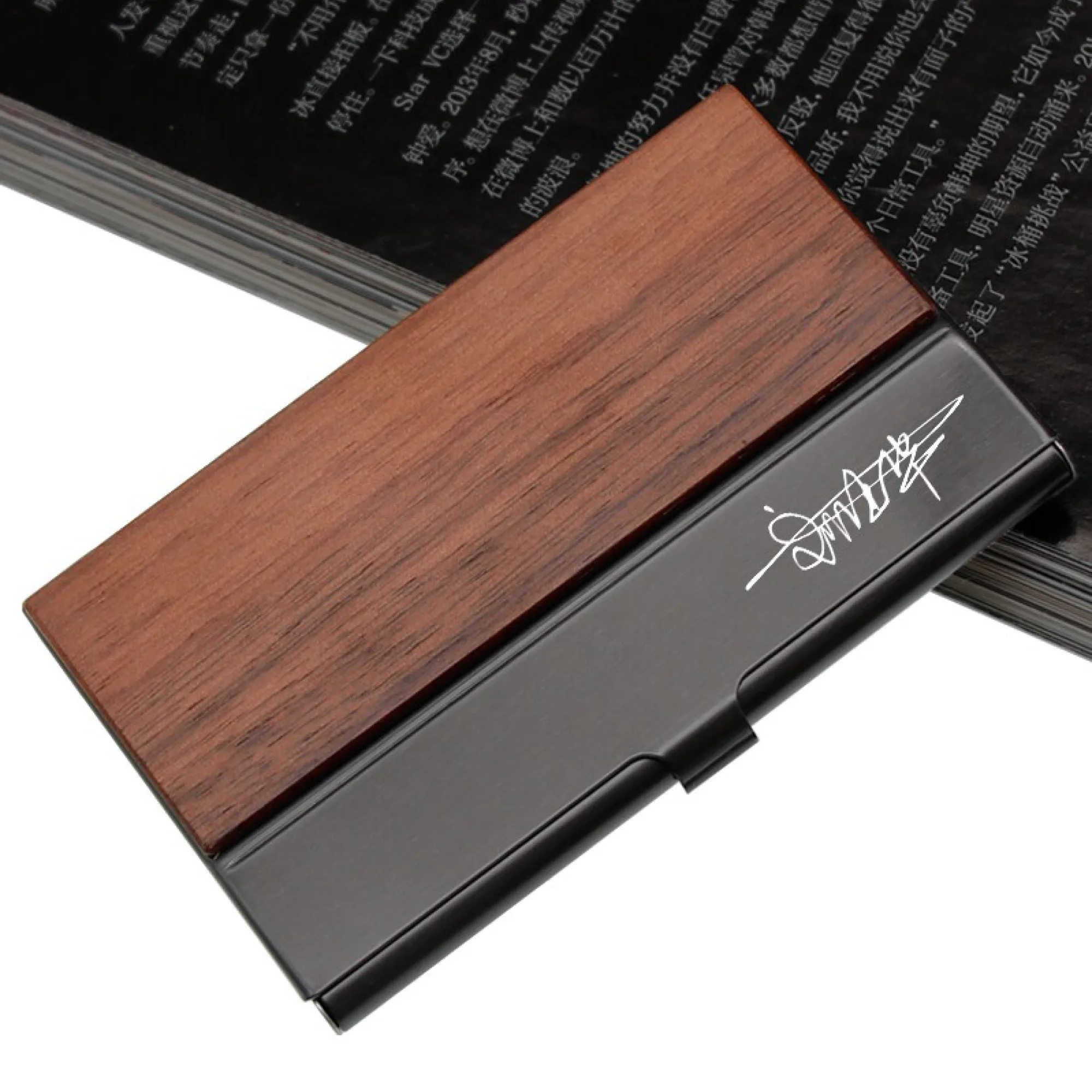 Wood and Stainless Steel Business Card Holder thumbnail 2