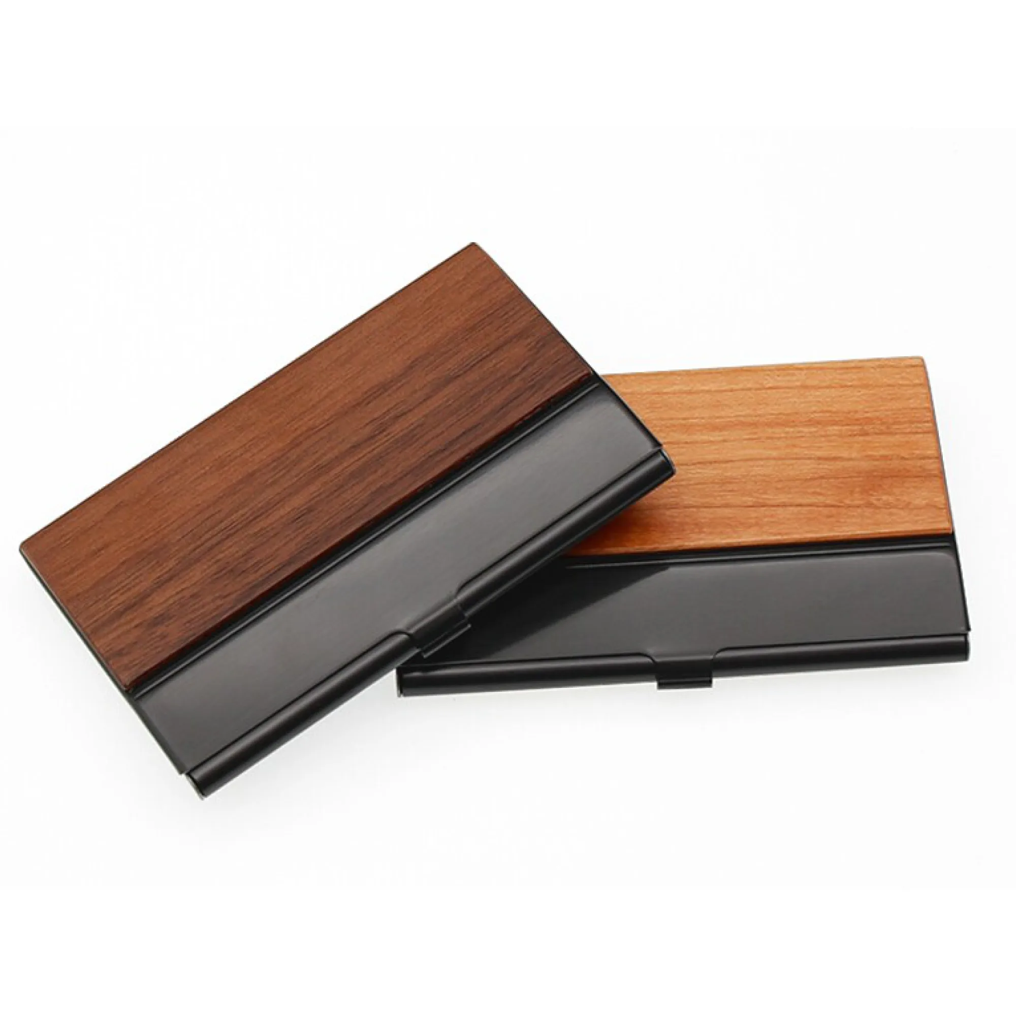 Wood and Stainless Steel Business Card Holder — View 1