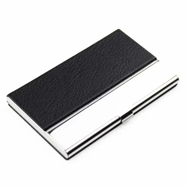 Metal Business Card Holder with Faux Leather Finish