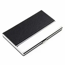 Metal Business Card Holder with Faux Leather Finish thumbnail 1