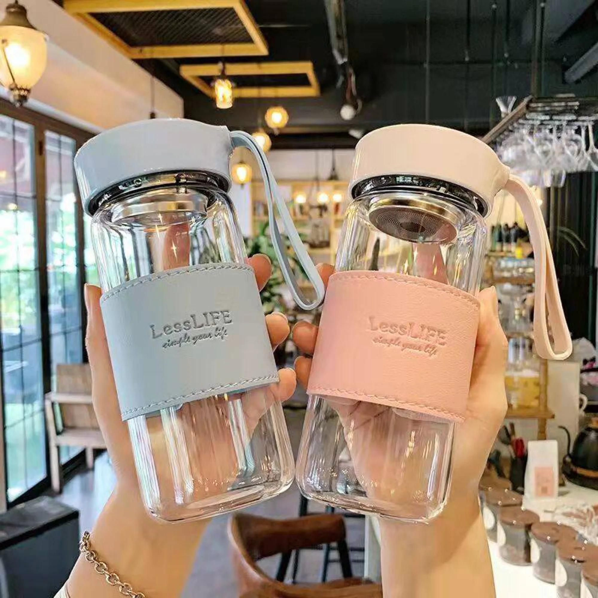 Heat-Resistant Glass Tea Cup with Infuser, 480 ml, Set of Colors