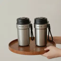 Dual-Drink Insulated Stainless Steel Coffee Cup with PP Lid thumbnail 2