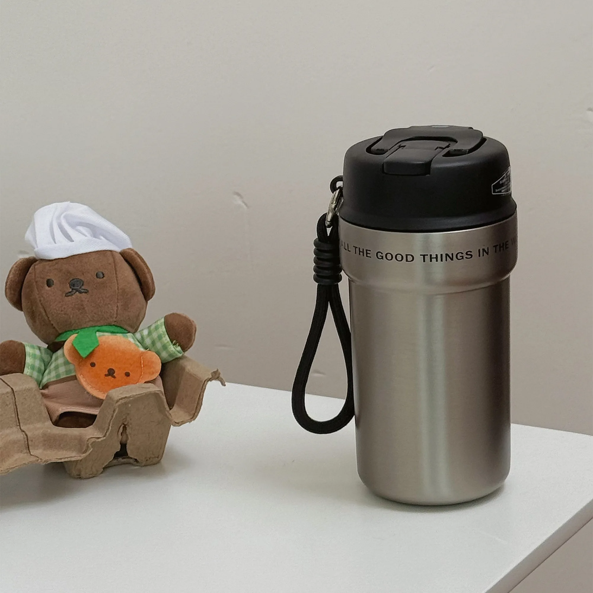 Dual-Drink Insulated Stainless Steel Coffee Cup with PP Lid thumbnail 5