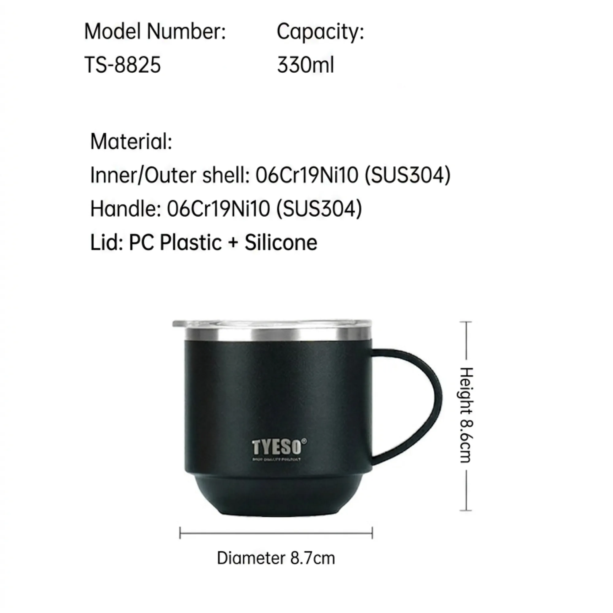 Insulated Coffee Mug with Lid, 330ml, Stainless Steel thumbnail 5