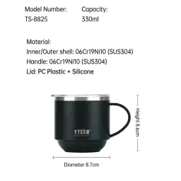 Insulated Coffee Mug with Lid, 330ml, Stainless Steel thumbnail 5