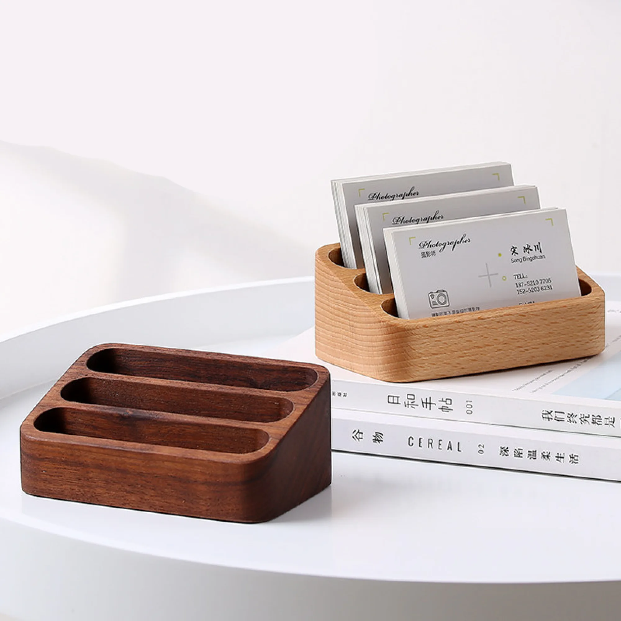 Wooden Business Card Holder with 2/3/4 Compartments thumbnail 3